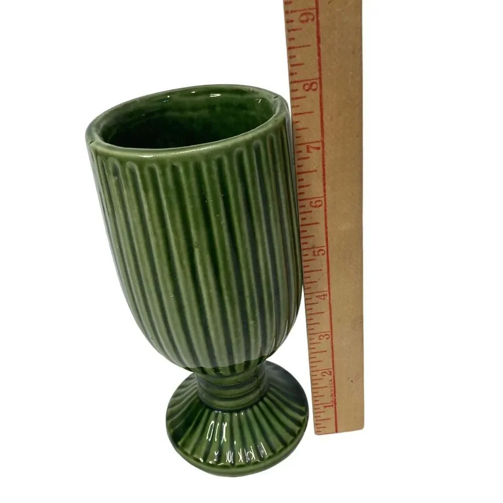 Pottery  Footed Vase‎ Goblet MCM Green Farm Cottage Pedestal  7.5